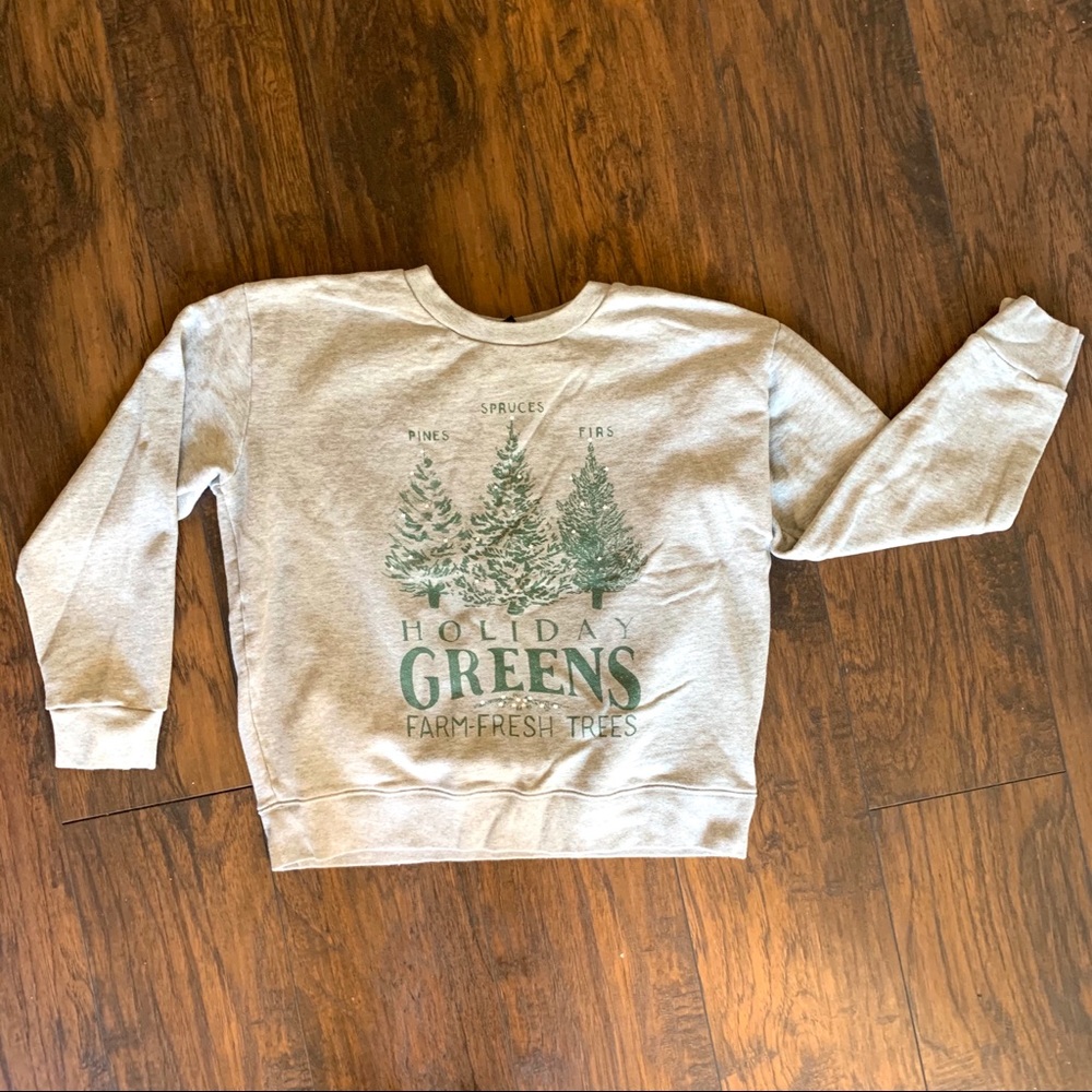 J. Crew Grey Holiday Tree Sweatshirt